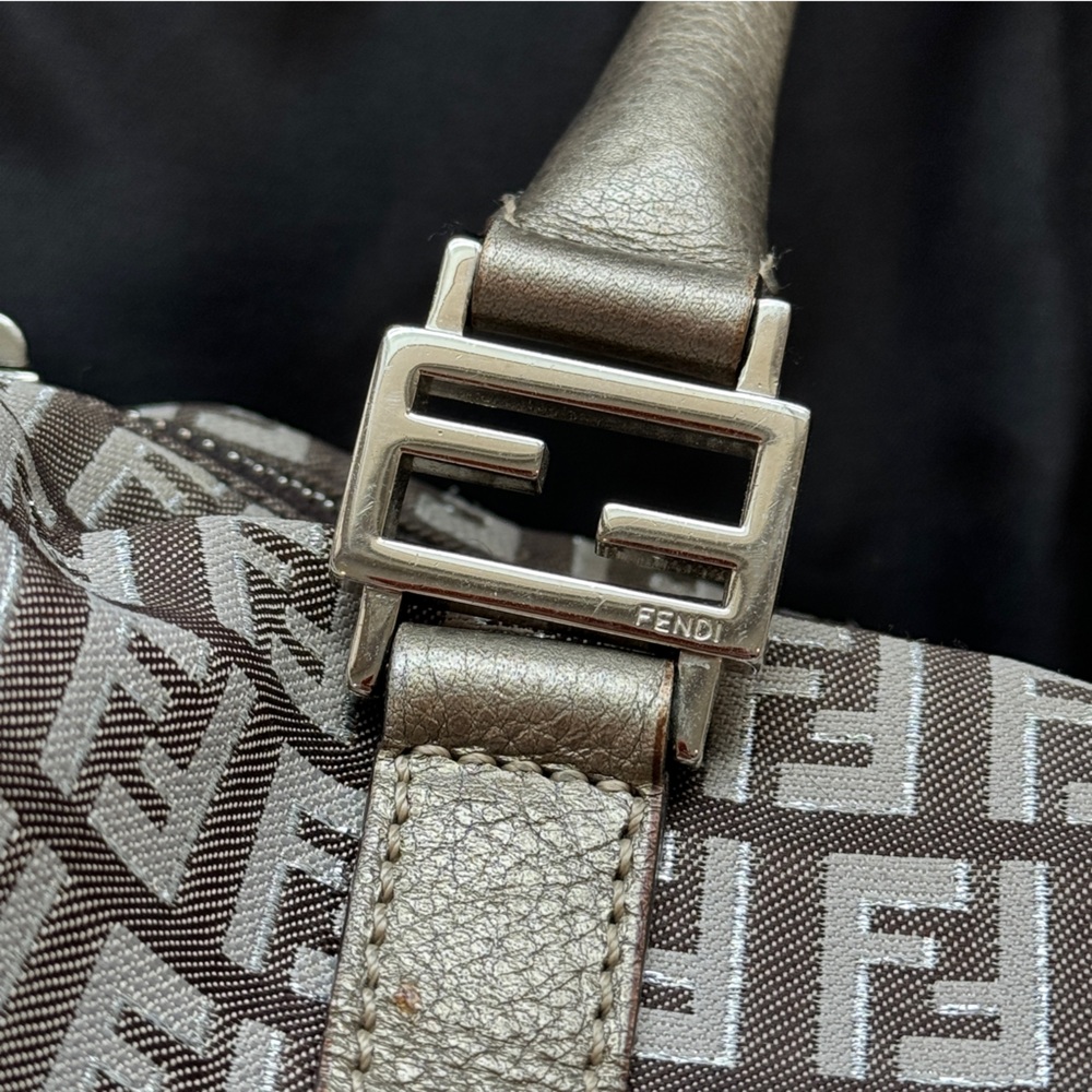 VINTAGE🤎Fendi🤎Zucchino Canvas Small Forever Bauletto Boston Bag - Picture 9 of 14